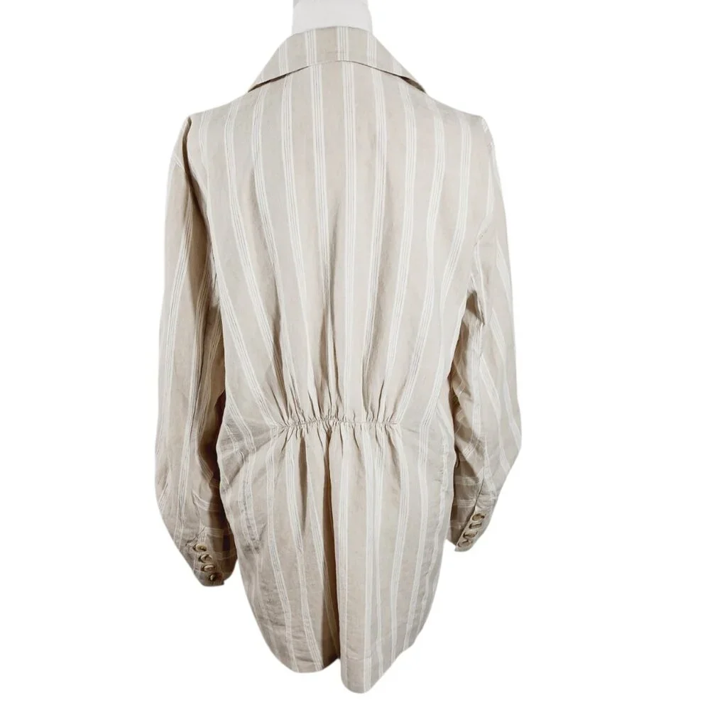 Free People "Fern" Oversized Striped Linen Blend Blazer, Ruched Sleeves SZ Small - Picture 3 of 16